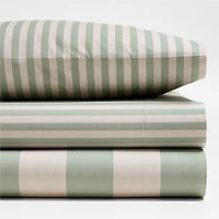 Riviera Stripe Verte Green Organic Cotton Kids Twin Sheet Set