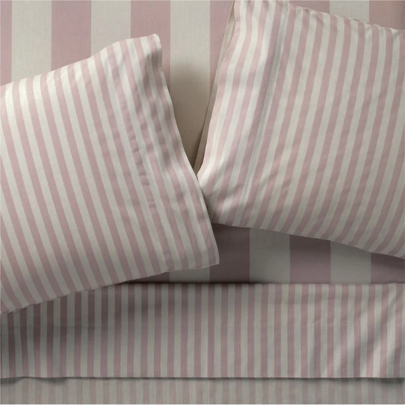 Riviera Plum Rose and Oatmeal Stripe Organic Cotton Kids Full Sheet Set