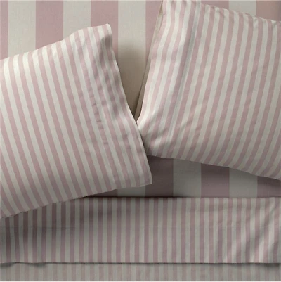 Riviera Plum Rose and Oatmeal Stripe Organic Cotton Kids Full Sheet Set