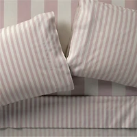 Riviera Plum Rose and Oatmeal Stripe Organic Cotton Kids Full Sheet Set