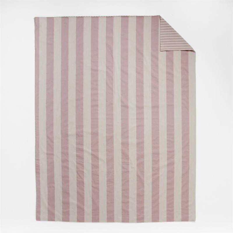 Riviera Plum Rose and Oatmeal Reversible Stripe Organic Cotton Kids Twin Duvet Cover