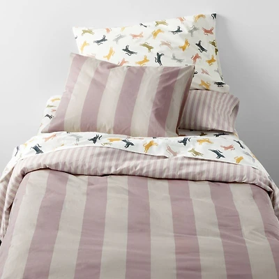 Riviera Plum Rose and Oatmeal Reversible Stripe Organic Cotton Kids Twin Duvet Cover