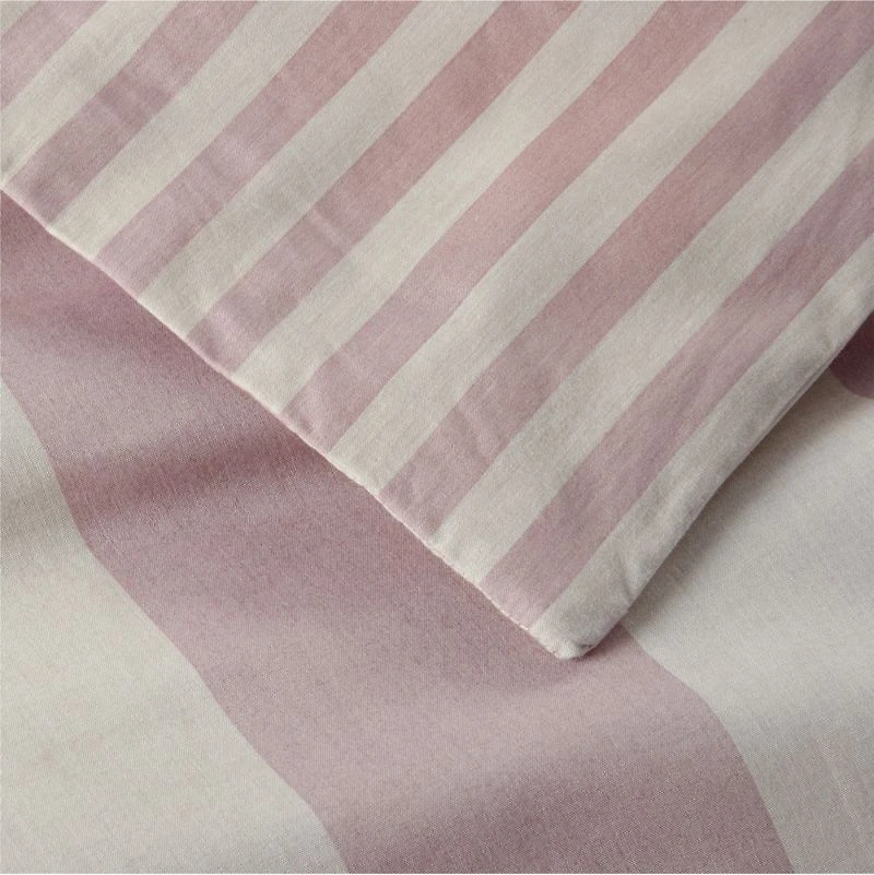 Riviera Plum Rose and Oatmeal Reversible Stripe Organic Cotton Kids Twin Duvet Cover