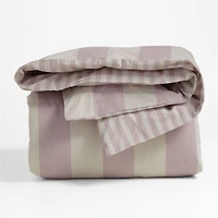 Riviera Plum Rose and Oatmeal Reversible Stripe Organic Cotton Kids Twin Duvet Cover