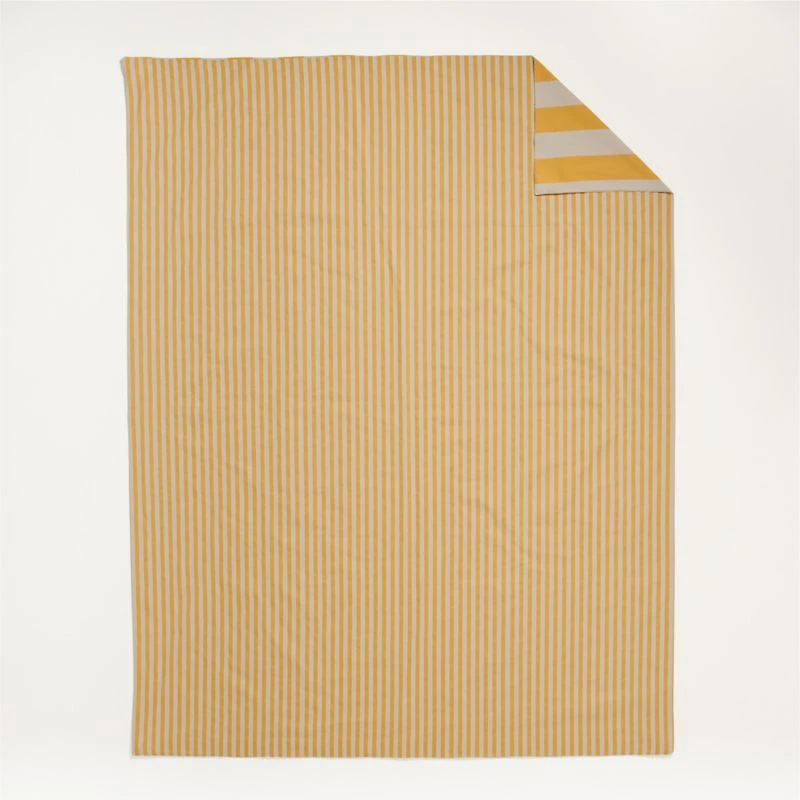 Riviera Savannah Yellow and Oatmeal Reversible Stripe Organic Cotton Kids Twin Duvet Cover