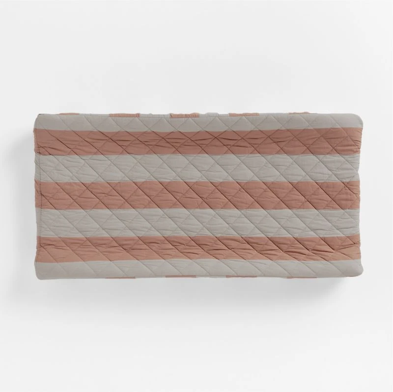 Riviera Terracotta Pink and Oatmeal Stripe Organic Cotton Baby Changing Pad Cover
