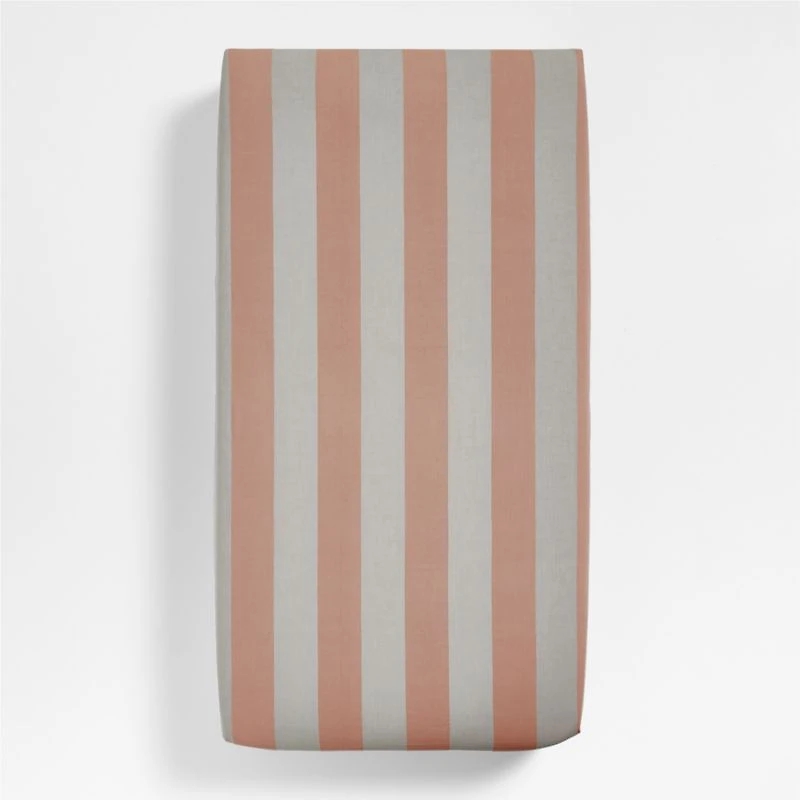 Riviera Terracotta Pink and Oatmeal Stripe Organic Cotton Baby Crib Fitted Sheet