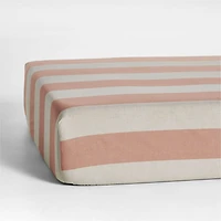Riviera Terracotta Pink and Oatmeal Stripe Organic Cotton Baby Crib Fitted Sheet