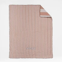 Riviera Terracotta Pink and Oatmeal Stripe Organic Cotton Reversible Baby Crib Quilt