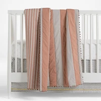 Riviera Terracotta Pink and Oatmeal Stripe Organic Cotton Reversible Baby Crib Quilt