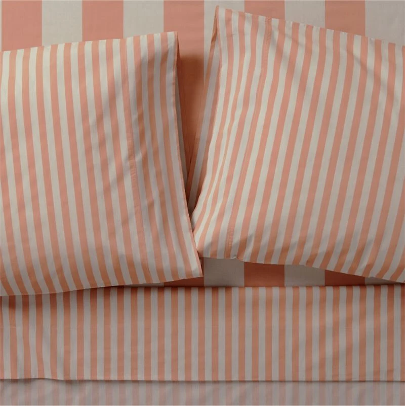 Riviera Terracotta Pink and Oatmeal Stripe Organic Cotton Kids Full Sheet Set
