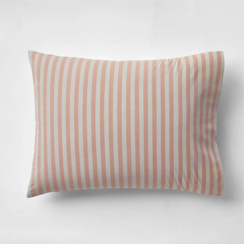 Riviera Terracotta Pink and Oatmeal Reversible Stripe Organic Cotton Kids Pillow Sham