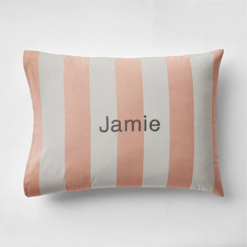 Riviera Terracotta Pink and Oatmeal Reversible Stripe Organic Cotton Kids Pillow Sham