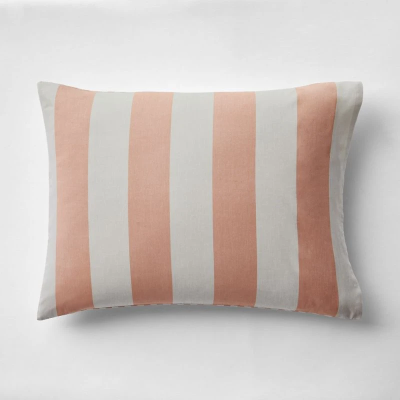 Riviera Terracotta Pink and Oatmeal Reversible Stripe Organic Cotton Kids Pillow Sham