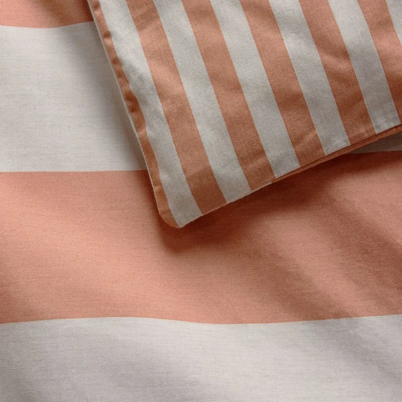 Riviera Terracotta Pink and Oatmeal Reversible Stripe Organic Cotton Reversible Toddler Duvet Cover