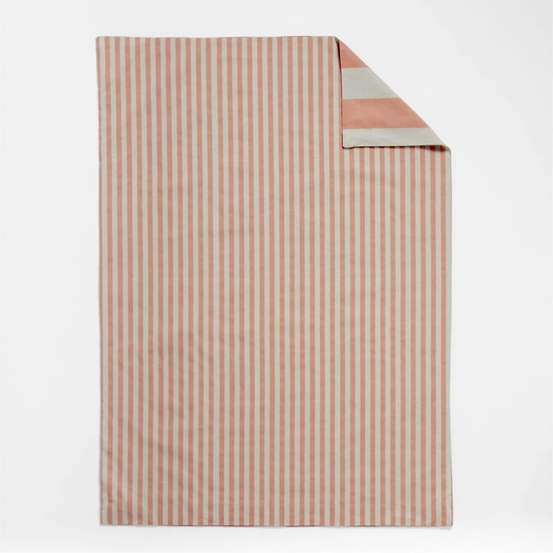 Riviera Terracotta Pink and Oatmeal Reversible Stripe Organic Cotton Reversible Toddler Duvet Cover