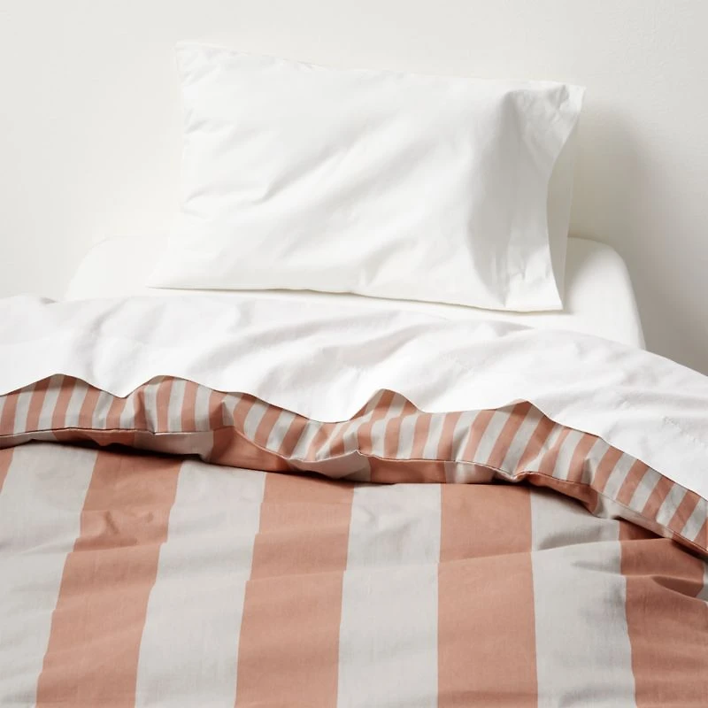 Riviera Terracotta Pink and Oatmeal Reversible Stripe Organic Cotton Reversible Toddler Duvet Cover