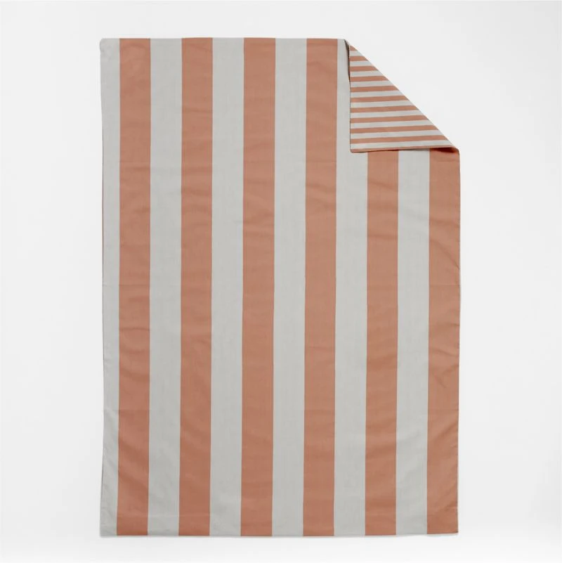 Riviera Terracotta Pink and Oatmeal Reversible Stripe Organic Cotton Reversible Toddler Duvet Cover