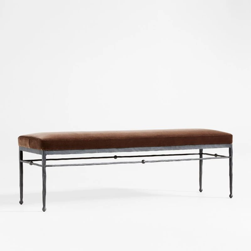 Rodin Brown Velvet Bench by Athena Calderone