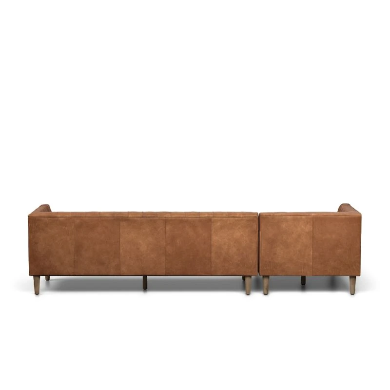 Rollins Camel Leather Tufted Left-Arm Chaise Sectional Sofa