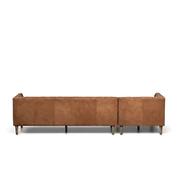 Rollins Camel Leather Tufted Left-Arm Chaise Sectional Sofa