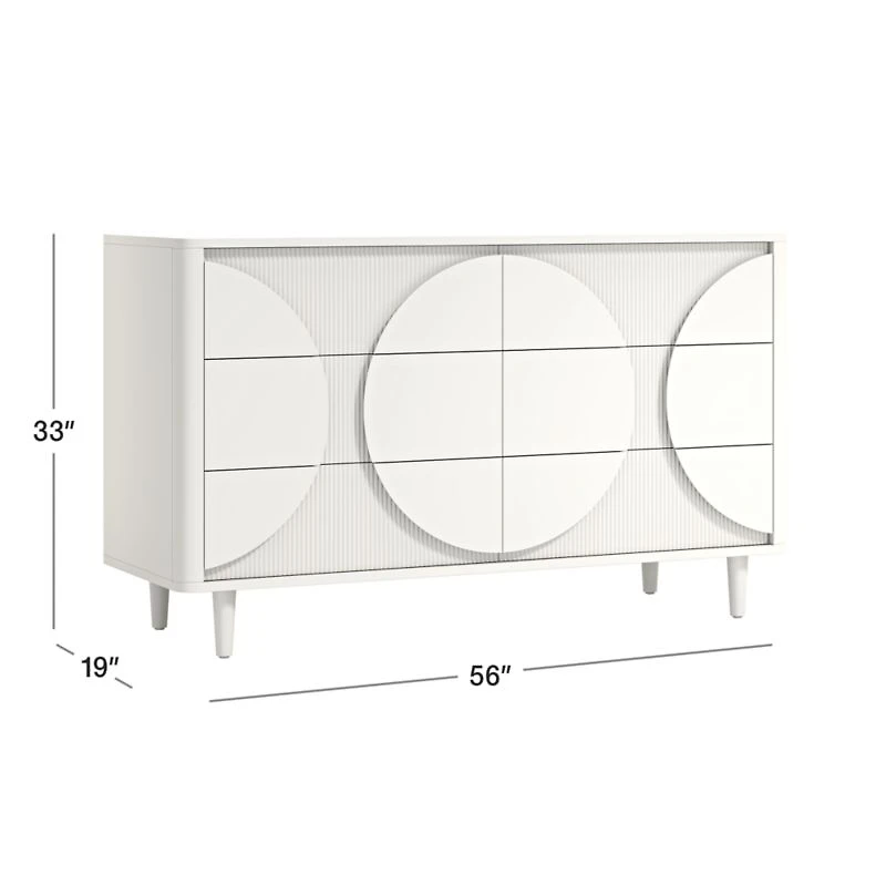 Roselle White Wood Wide 6-Drawer Dresser