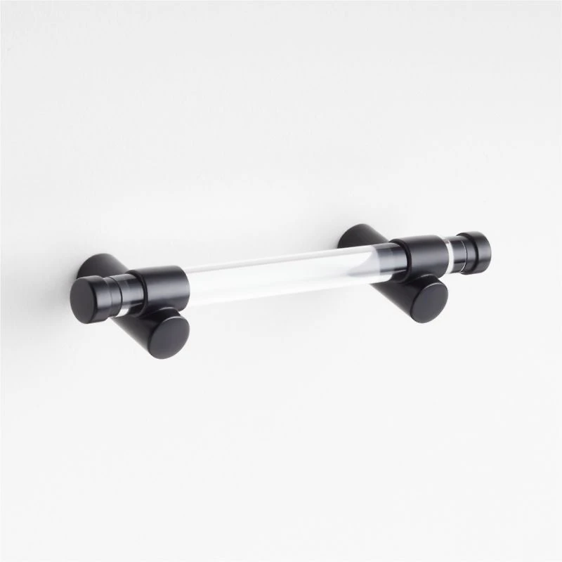 Round Acrylic Black Cabinet Drawer Bar Pull 4"