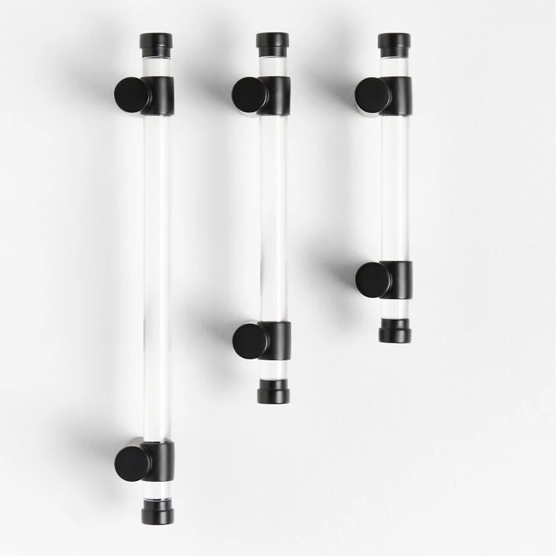 Round Acrylic Black Cabinet Drawer Bar Pull 4"