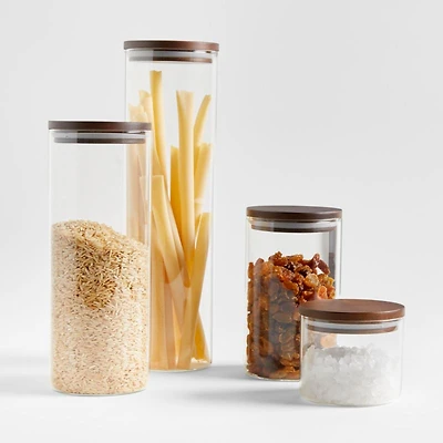 Complete Round Glass Canister Set with FSC-Certified Dark Acacia Wood Lids
