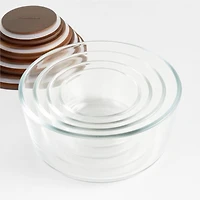 Piece Round Glass Food Storage Container Set with FSC-Certified Dark Acacia Wood Lids