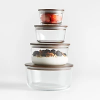 Piece Round Glass Food Storage Container Set with FSC-Certified Dark Acacia Wood Lids