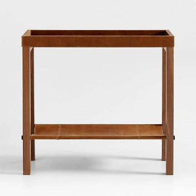 Shinola Runwell Leather and Wood Console Table with Shelf