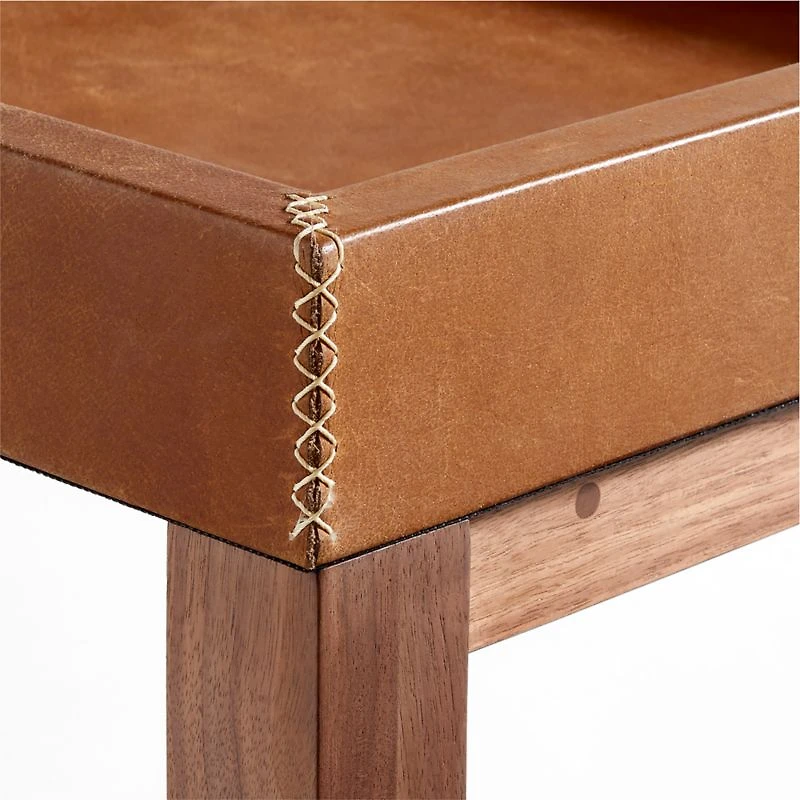 Shinola Runwell Leather and Wood End Table with Shelf