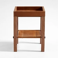 Shinola Runwell Leather and Wood End Table with Shelf