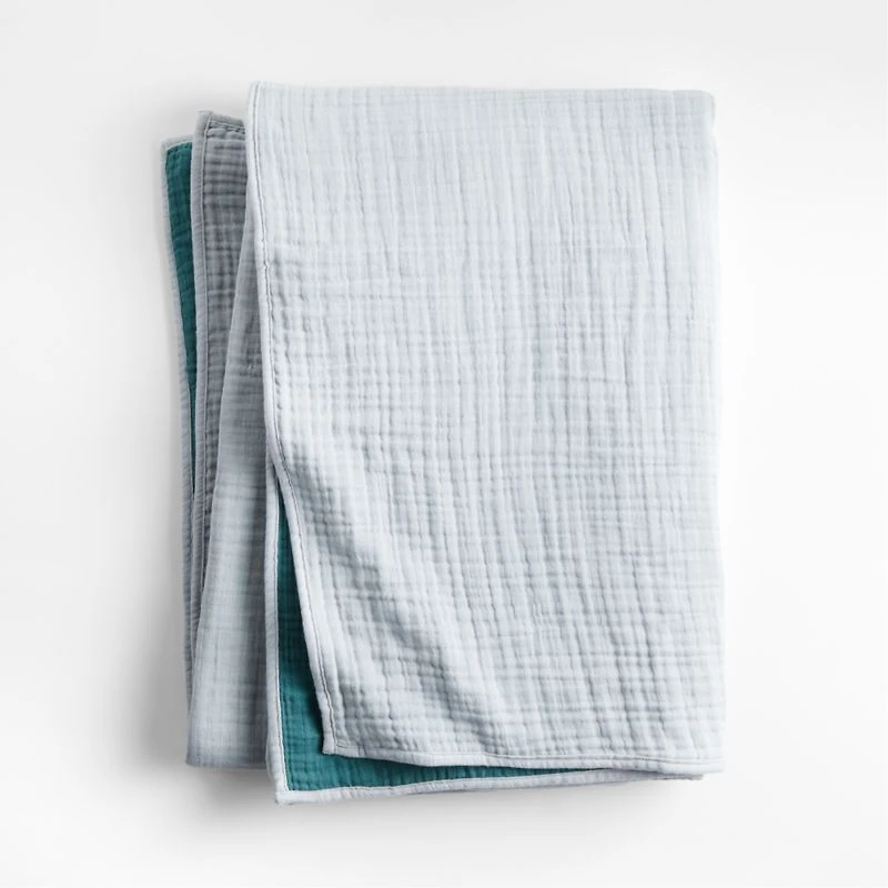Organic Reversible Cotton Gauze Light Blue Kids Twin Blanket