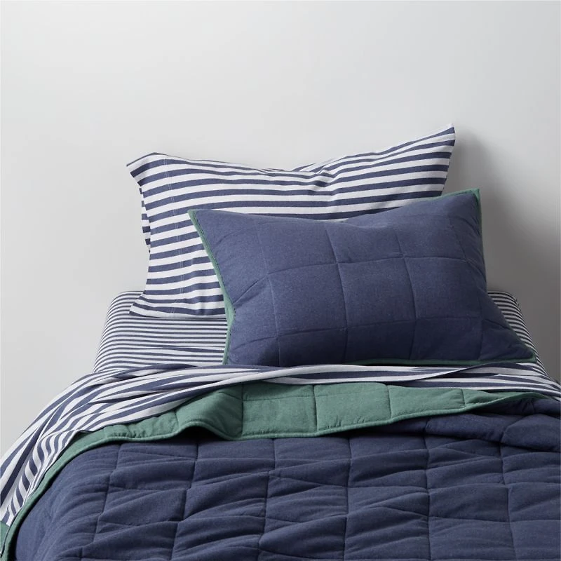 Comfy Tee Navy Blue Stripe Organic Cotton Jersey Kids Twin Sheet Set