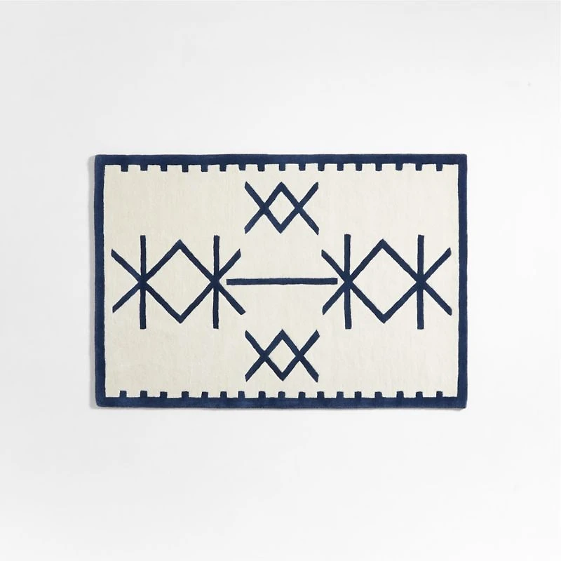 Ryka Responsibly Sourced Wool Navy Geometric Kids Rug 4x6