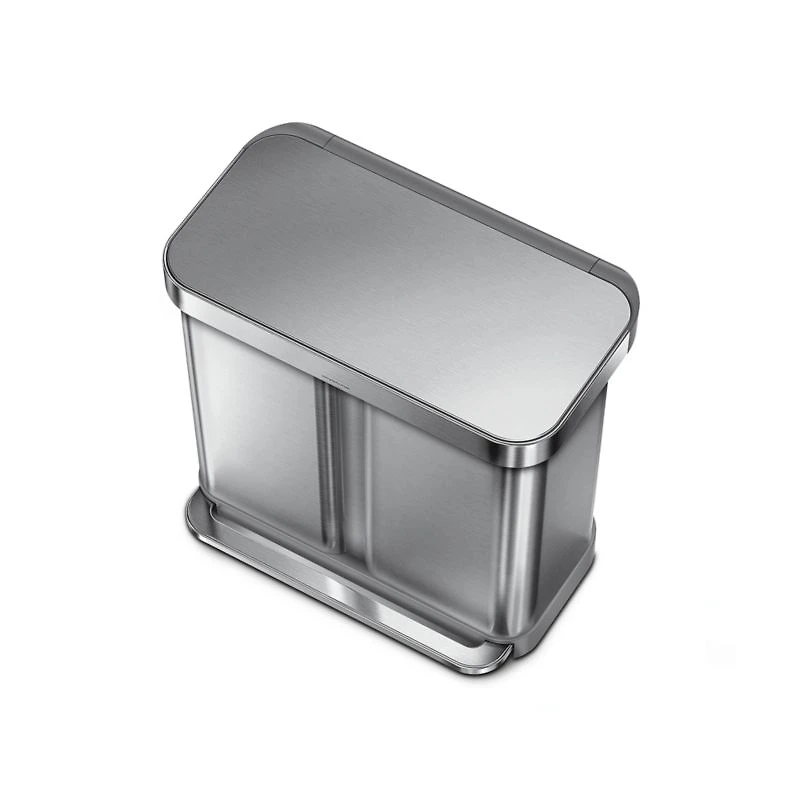 Simplehuman 58 Liter Recycling Kitchen Trash Can with Liner Pocket, Brushed Stainless Steel