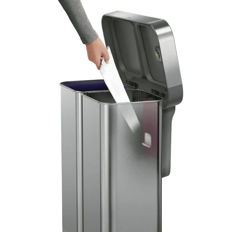 Simplehuman 58 Liter Recycling Kitchen Trash Can with Liner Pocket, Brushed Stainless Steel