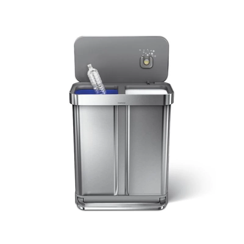 Simplehuman 58 Liter Recycling Kitchen Trash Can with Liner Pocket, Brushed Stainless Steel