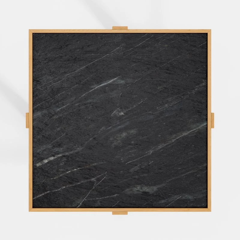 Sable Square Black Marble Coffee Table with Shelf