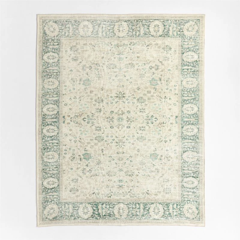 Sadira Green Floral Washable Area Rug 4'x6'