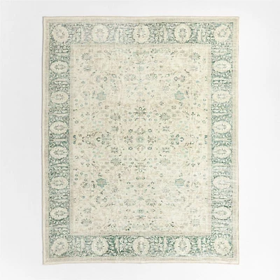 Sadira Green Floral Washable Area Rug 4'x6'