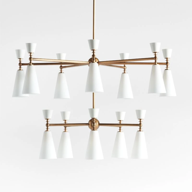 Saintes Oversized Two-Tiered Brass Mid-Century Chandelier Light