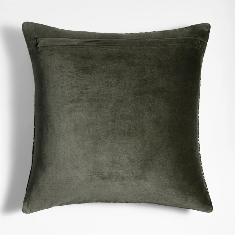 Sashiko Organic Cotton Velvet 20"x20" Burnt Green Throw Pillow Cover