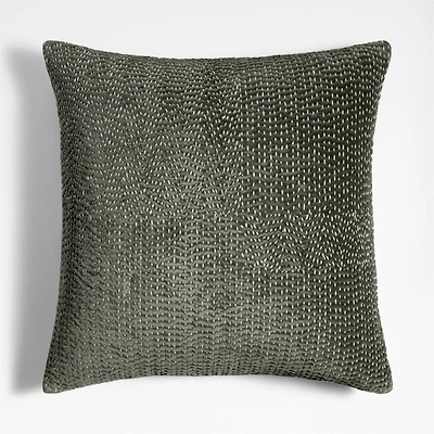 Sashiko Organic Cotton Velvet 20"x20" Burnt Green Throw Pillow Cover