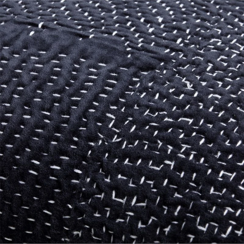 Sashiko Organic Cotton Velvet 22"x15" Deep Indigo Blue Throw Pillow Cover