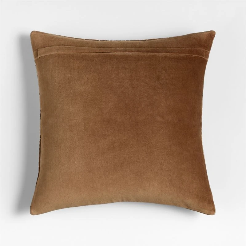 Sashiko Organic Cotton Velvet 20"x20" Chocolate Brown Throw Pillow with Feather Insert