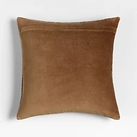 Sashiko Organic Cotton Velvet 20"x20" Chocolate Brown Throw Pillow with Feather Insert