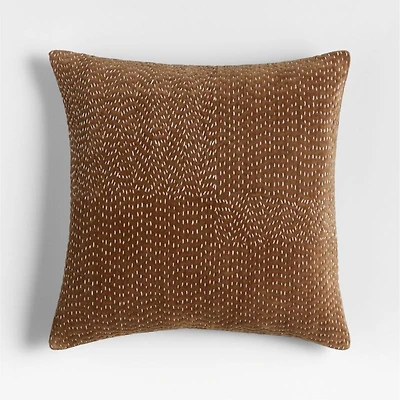 Sashiko Organic Cotton Velvet 20"x20" Chocolate Brown Throw Pillow with Feather Insert